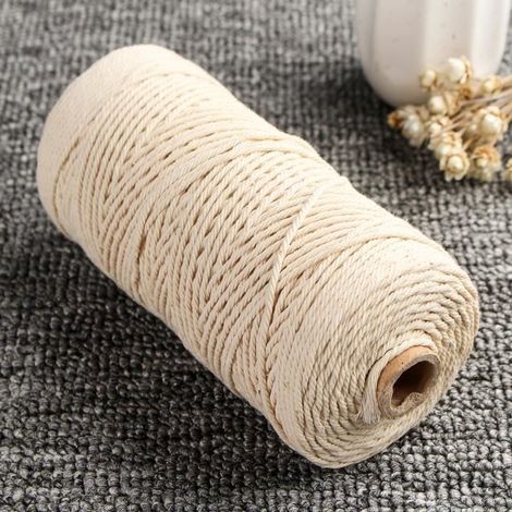 Cuerda de algodón trenzada retorcida color crudo natural, 2 mm x 200 m, para tus proyectos de bricolaje. (1/4)