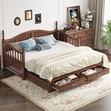 letto contenitore 90x190 estraibile legno massello noce OKMYHOME (1/5)