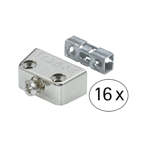 Hettich 9220211 Lot de 4 ferrures de raccordement trapeze pour meubles, dimensions 15,8 x 40 x 20,5 mm, zinc moule sous pression, nickele, pour relier paroi laterale/plaque de recouvrement etc.)