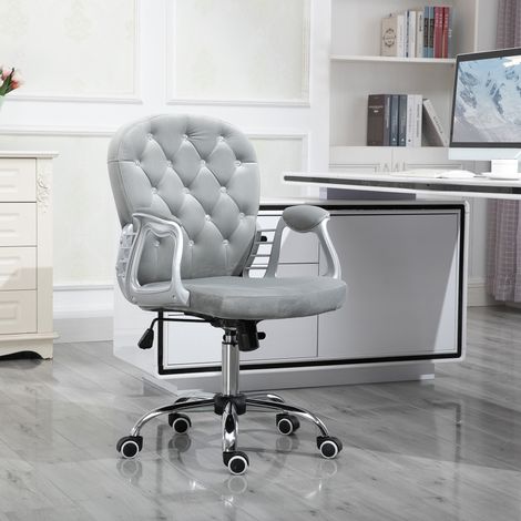 Silla de Escritorio de Terciopelo con Altura Ajustable Reposabrazos y Decoraciones de Diamantes 59,5x60,5x93-103 cm Gris (1/5)