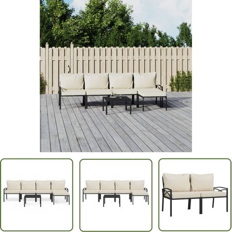 The Living Store Salon de jardin 6 pcs avec coussins sable acier - Ensemble Salon De Jardin - Mobilier De Jardin - Salon Extérieur - Meubles De Patio - Set De Jardin (1/5)