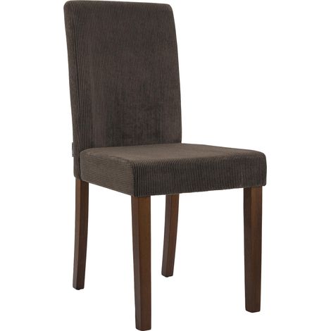 Chaise de salle à manger contemporaine x1 dossier haut en velours côtelé marron et pieds en bois foncé 100007518