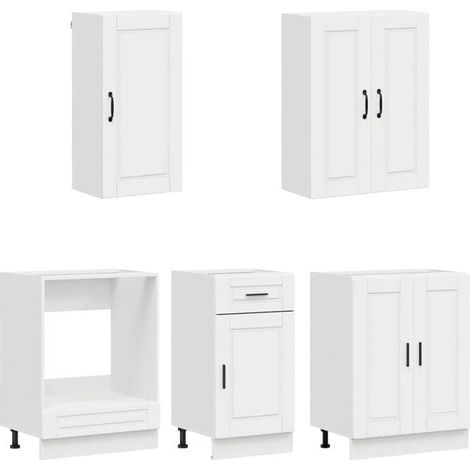 Ensemble de Cuisine 5 Pièces - Meuble de Rangement avec Évier, Finition Blanc Brillant, Panneaux en Bois d'Ingénierie (1/5)