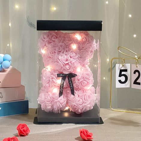 Rose Bear - Decoration Florale Artificielle avec Lumière LED - Cadeau Romantique pour Saint-Valentin Anniversaire - 28x20x20 cm - 1 Pièce (1/5)
