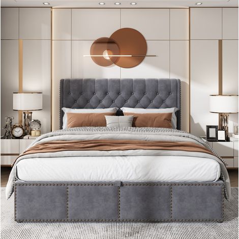 letto contenitore 140x190 testiera alta velluto OKMYHOME (1/5)