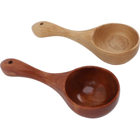 Lot de 2 louches à soupe en bois massif inodore, avec long manche, idéales pour la cuisine. (1/5)