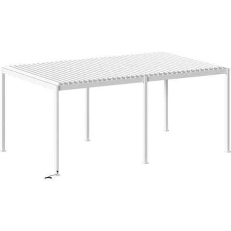 Pergola bioclimatica elettrica evora, modello grande 6 x 3,6 m - struttura e doppie lamelle in alluminio bianco - Hespéride