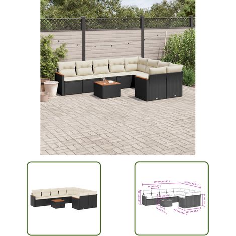 The Living Store 10-tlg. Garten-Sofagarnitur mit Kissen Schwarz Poly Rattan - Gartenmöbel Set - Esszimmergarnitur - Outdoor Möbel - Lounge Sofa - Rattan Gartenmöbel (1/3)