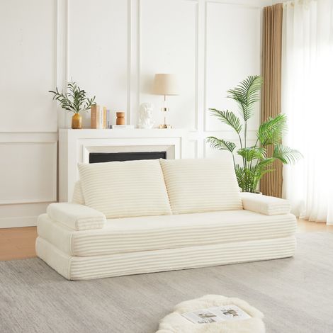 Modulares Schlafsofa 211,5 cm mit verschiebbaren Rücken- und Armlehnen, Cord, Beige HAVRYA (1/5)