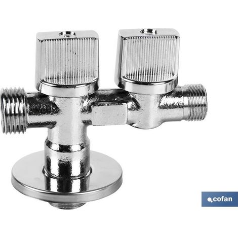 Valvola ad angolo 1/2 x 1/2 x 3/8 doppia uscita