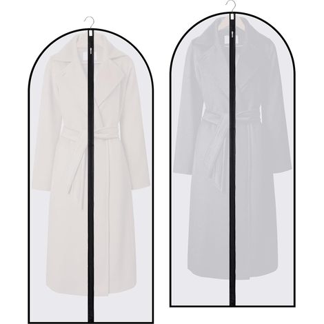 Lot de 2 Housses pour Robes Longues 60x140 cm, Transparentes et Imperméables, avec Fermeture Éclair