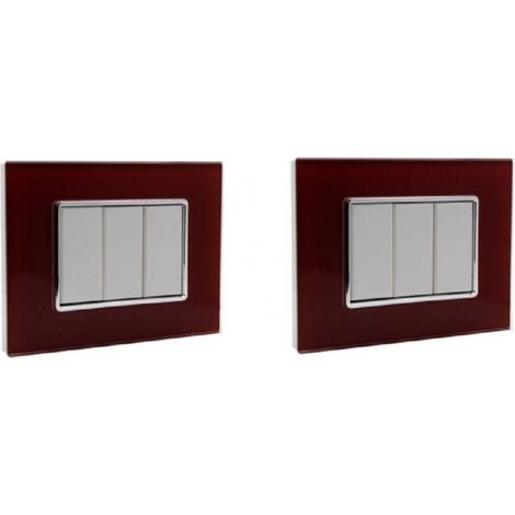 Trade Shop - Placa Cristal 3 4 6m Rojo Pompeyano Efecto Vidrio Compatible Bticino Axolute -