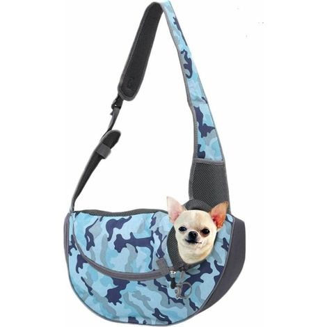 Sac pour animaux de compagnie Sac à bandoulière Sac de messager pour poitrine de chien Sortir sac pour animaux de compagnie portable Camouflage bleu S (40 × 22 ×10cm） (1/5)