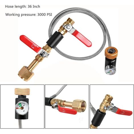 CO2-Flaschen-Nachfülladapter W21.8 + Schlauchfüllstation. F: W55 + 36 Zoll Schlauch + 3000 psi Manometer MUMU (1/4)