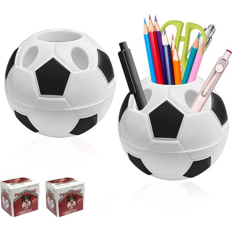 Portalápices con forma de balón de fútbol, juego de 2 portalápices, portalápices multifuncional y creativo, almacenamiento de bolígrafos para material escolar, oficina, escuela, hogar, etc. (1/5)