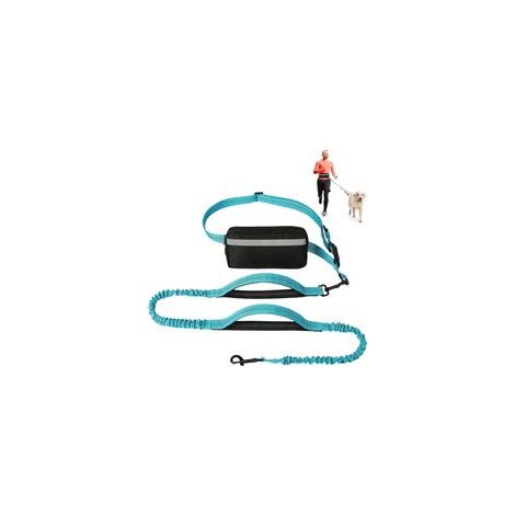 Bleu Laisse Mains Libres pour Chien avec Ceinture Réglable, Laisse de Jogging, Doubles Poignées Rembourrées et Élastique Durable pour la Marche
