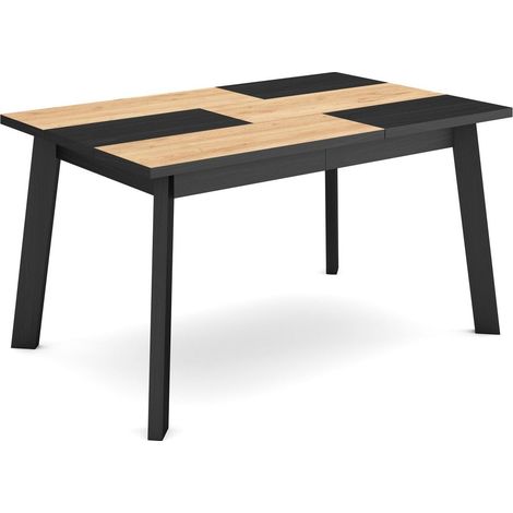 Skraut Home - Mesa Comedor, Mesa Fija Cocina y Salón, 140, Para 6 comensales, Patas de madera, Estilo Moderno, Roble y negro (1/5)