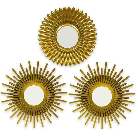 Espejo de pared 3 piezas Espejo redondo para decoración de pared en hogar, sala y dormitorio Espejo solar para colgar en la pared Regalo original para mujer y mamá Espejo dorado para decoración (1/5)