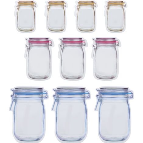 Lot de 10 sachets transparents hermétiques multifonctions pour snacks, motif bouteille, format portable et réutilisable. (1/5)