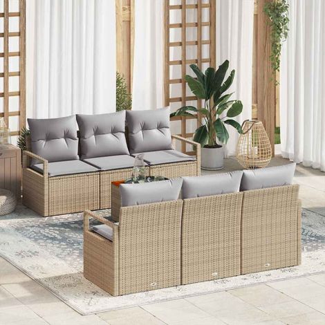 Set Divano da Giardino con cuscino 7 pcs Beige polyrattan vidaXL (1/5)