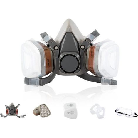 Masque de protection respiratoire 6200 - Ensemble demi-masque avec lunettes et filtre - Réutilisable - Protection contre la poussière et les gaz