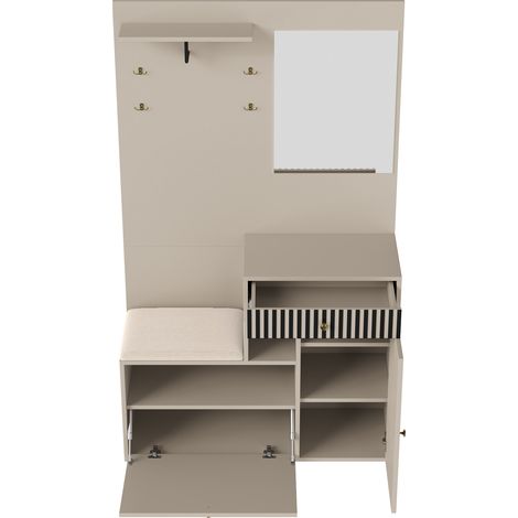 Conjunto de recibidor con espejo, asiento acolchado y zapatero de MDF 110 x 185,5 x 37 cm HOMVRA (1/5)