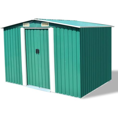 Caseta de jardín, caseta tipo cabaña, caseta de almacenamiento para casa, caseta para exteriores, herramientas, metal resistente, 257 x 205 x 178 cm, verde 020022391 (1/5)