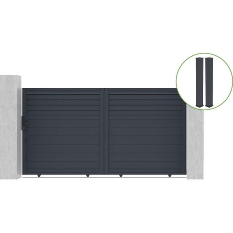 Puerta corredera 3m CARPATIA H.160cm aluminio gris + 2 postes 20x20cm H.190cm (1/5)