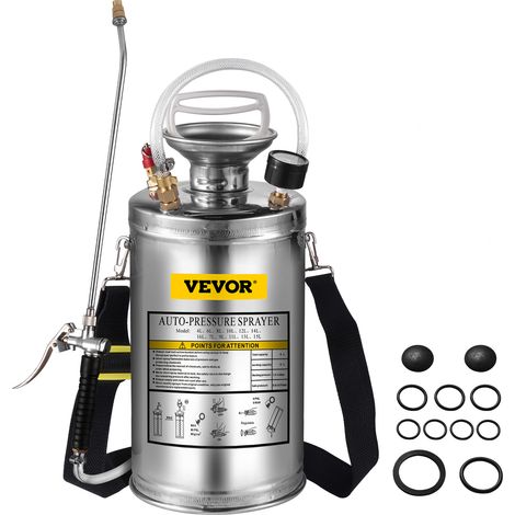 VEVOR Spruzzatore 6L in Acciaio Inossidabile, Spruzzatore Manuale a Pompa, Spruzzatore da Giardino Rinforzato a Pressione da 3,3 Pollici, Spruzzatore per Giardinaggio Domestico e Pulizia del Terreno