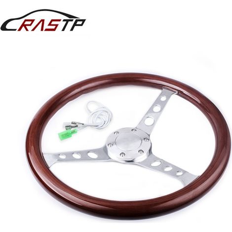 Retro wooden steering wheel, 15 inches (380 mm), 6-hole, for classic cars – with horn