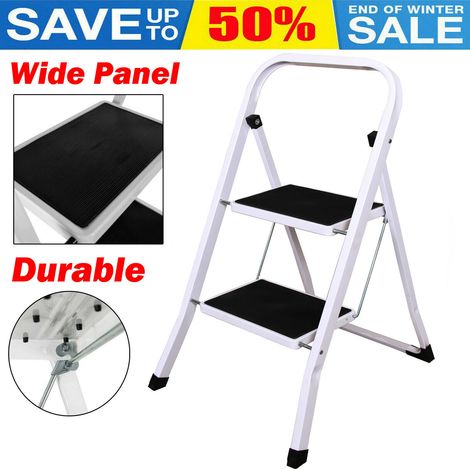 2 Step Ladders, Extendable Indoor Folding Stool Safety Anti-slip Step Ladder with Hand Grip, Lightweight White Steel Step Ladders Folding for Household & Office (1/5)