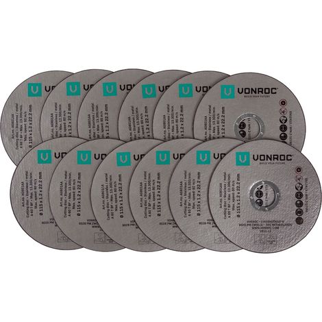 VONROC Discos de corte universales - 115mm - 12 piezas - acero y acero inoxidable (1/2)