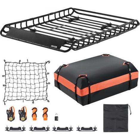 Panier de Toit 1300x910x105 mm Porte Bagage Voiture avec Sac Étanche,1120x870x260 mm,Filet et Sangles à Cliquet,Capacité de Charge 90,7 kg,Galerie de Toit Universelle pour SUV,Camionnette (1/3)