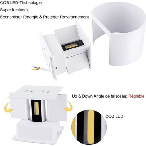 12W Appliques Murale Interieur Exterieur LED Lumière étanche Réglable Lampe Blanc Froid 6000k éclairage Pour Jardin/Salon/Chambre (1/4)