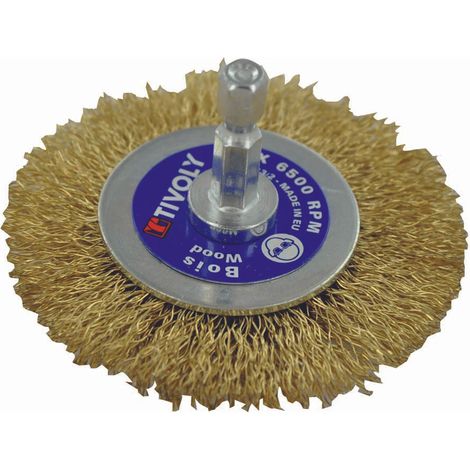 Tivoly • Spazzola Circolare • Filo di Acciaio Ottonato • Ø70mm • Coda Esagonale • Per Spellare Legno • Per Spellare Rame (1/3)