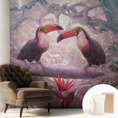 Papier peint intissé avec imprimé pour décoration intérieure pour rénovation a motif - Colle incluse gratuite Couple exotique 250x250 cm (1/5)