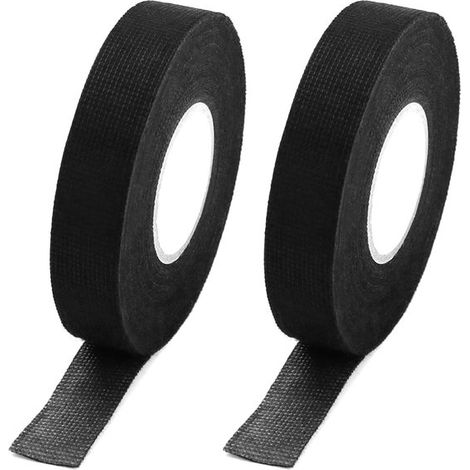 2 rollos de cinta resistente al calor, 19 mm x 15 m, Cinta de tela resistente al calor para arneses de cableado de automóviles (negra) (1/5)