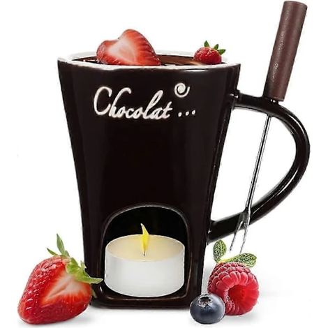 Schokoladenfonduebecher, Kaffeetassen, Schokoladenschmelzbecher mit Gabeln, Fonduewärmer, Bonbonieren, Kaffeefarbe...