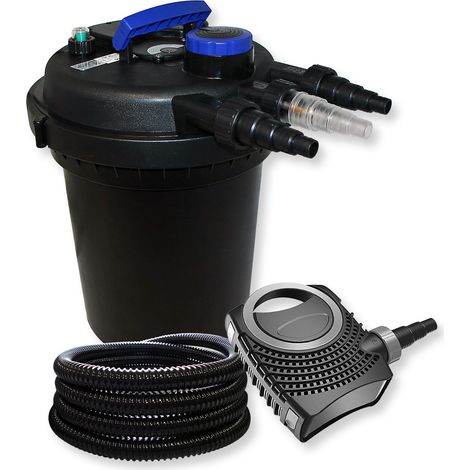 Wiltec Komplettset: CPF-180 Teichdruckfilter bis 6000 L mit 11 Watt UV-C Teichklärer, NEO8000 SuperEco Teichpumpe 8000l/h 70W, 25m Teichschlauch 25 mm (1")