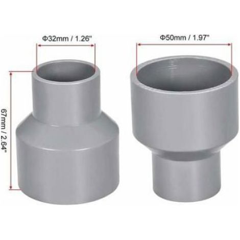 Reducteur Tuyau PVC - 50 mm x 32 mm - Moyeu Par Moyeu - DWV - Gris - 5 Unites (1/3)
