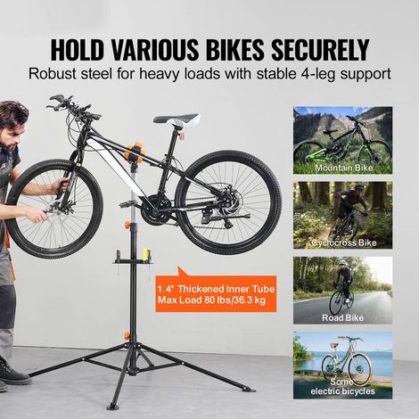 Support réparation vélo acier renforcé 36 kg, établi entretien bicyclette hauteur réglable bras télescopique plateau aimanté pliable atelier domicile (1/5)