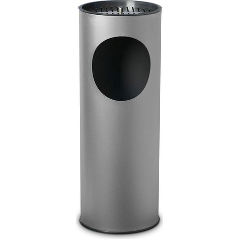 Pattumiera Gettacarte Ø24,3xh66,5 cm con Posacenere In Acciaio Verniciato Grigio (1/5)