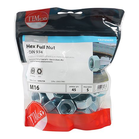 TIMCO Hex Full Nuts DIN934 Silver - M16
