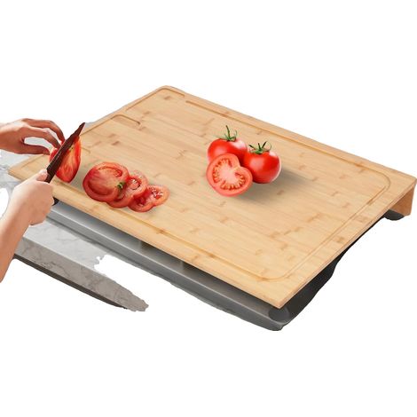 Couvercle de cuisinière en bambou, 29,5" x 21,3", Résistant à l'eau, Jambes amovibles, Léger, Multi-fonctionnel (1/5)