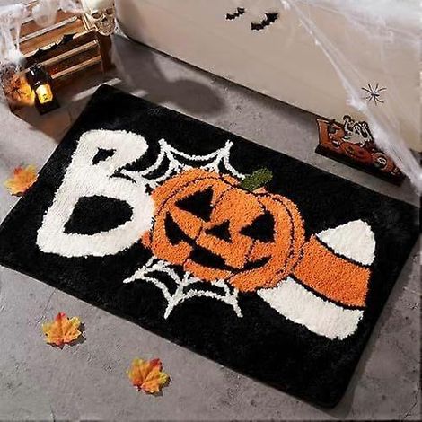 Tapis de bain d'Halloween, tapis de bain citrouille Boo antidérapants et lavables pour la décoration de salle de bain d'Halloween (1/5)