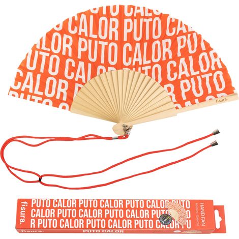 Fisura – Ventaglio originale con messaggio Pto calor. Ventaglio in legno moderno e divertente. Ventaglio rosso con motivo. Ventaglio con cordino porta ventaglio. Dimensioni: 42,5 x 23 cm. (1/5)