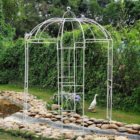 GARDEN French Style Rose Arch with Rose Stakes Garden Arch Rose Arch Climbing Plant Support 271 x 207 x 207 cm White (1/5)