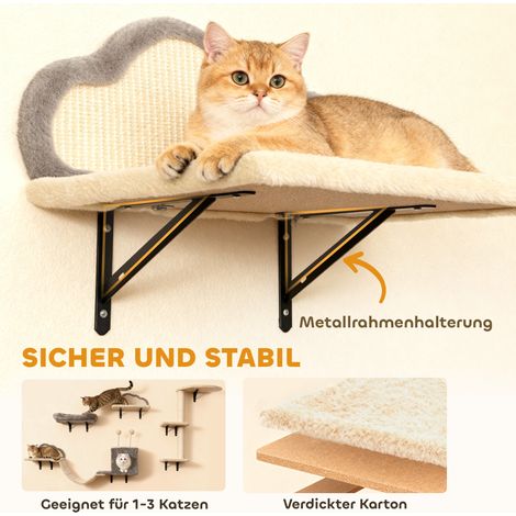 Arbre à chat mural avec griffoirs en sisal, kit de 4 éléments pour 1 à 3 félins, couleur beige (1/4)