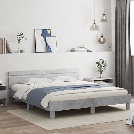 Cadre de lit avec LED sans matelas gris béton 160x200 cm (1/5)