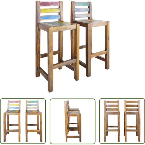 The Living Store Tabourets de bar lot de 2 bois massif de récupération - Chaises De Bar - Tabourets De Bar - Meubles Vintage - Mobilier Design - Cuisine (1/5)